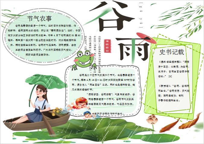 簡(jiǎn)約清新荷葉谷雨節(jié)氣小報(bào)Word模板