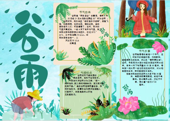 唯美卡通谷雨節氣手抄報Word模板
