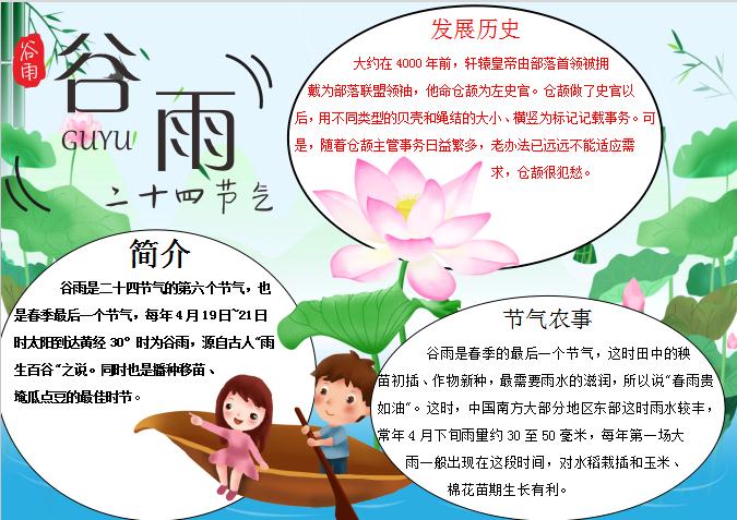 谷雨荷花小報(bào)Word模板