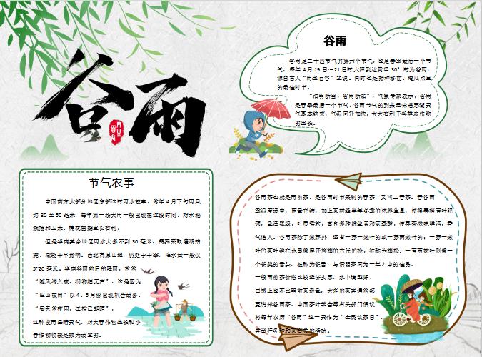 簡(jiǎn)潔大方谷雨節(jié)氣小報(bào)Word模板
