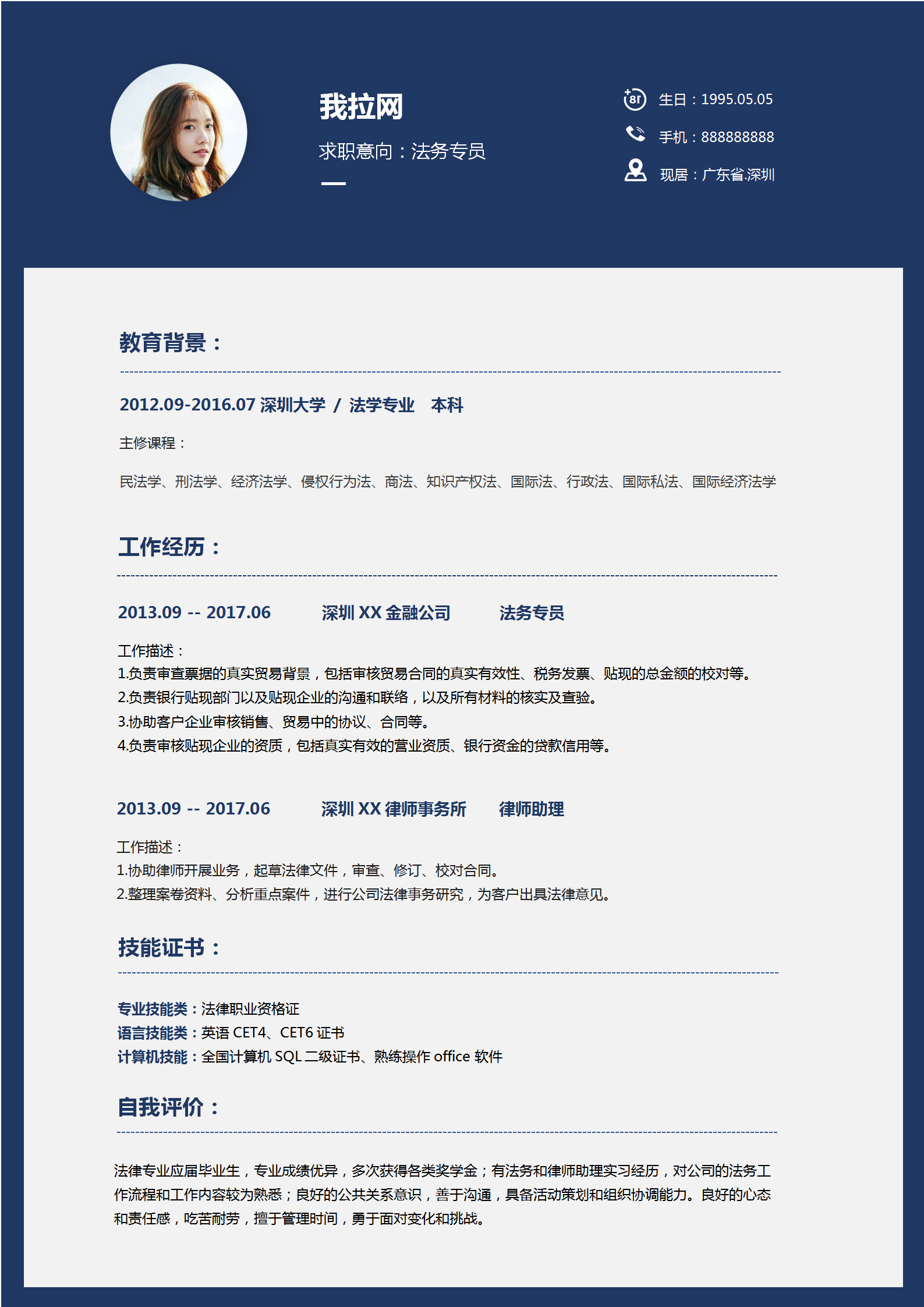 創意法務專員求職簡歷通用模板