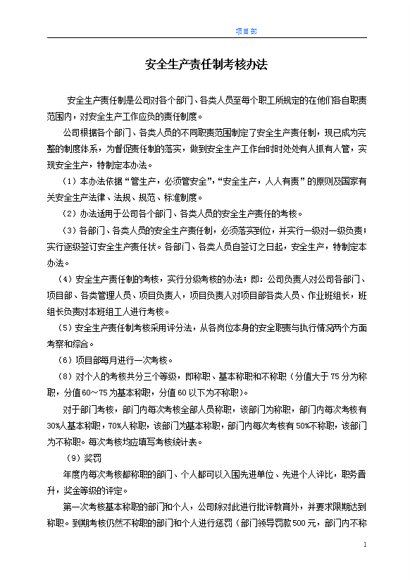 某公司安全生產(chǎn)責任制考核辦法word模板