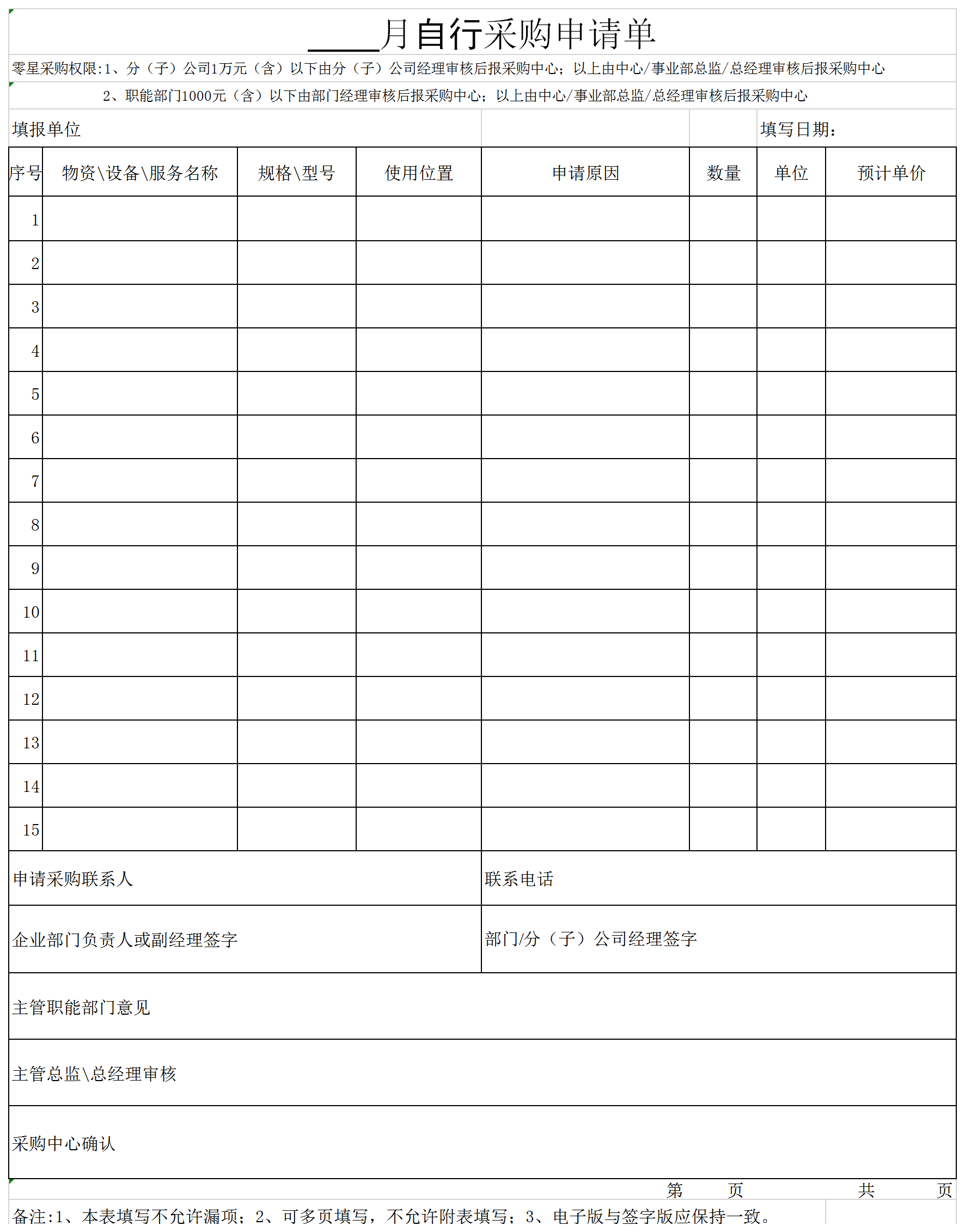 采購執(zhí)行月末統(tǒng)計報表Excel模板