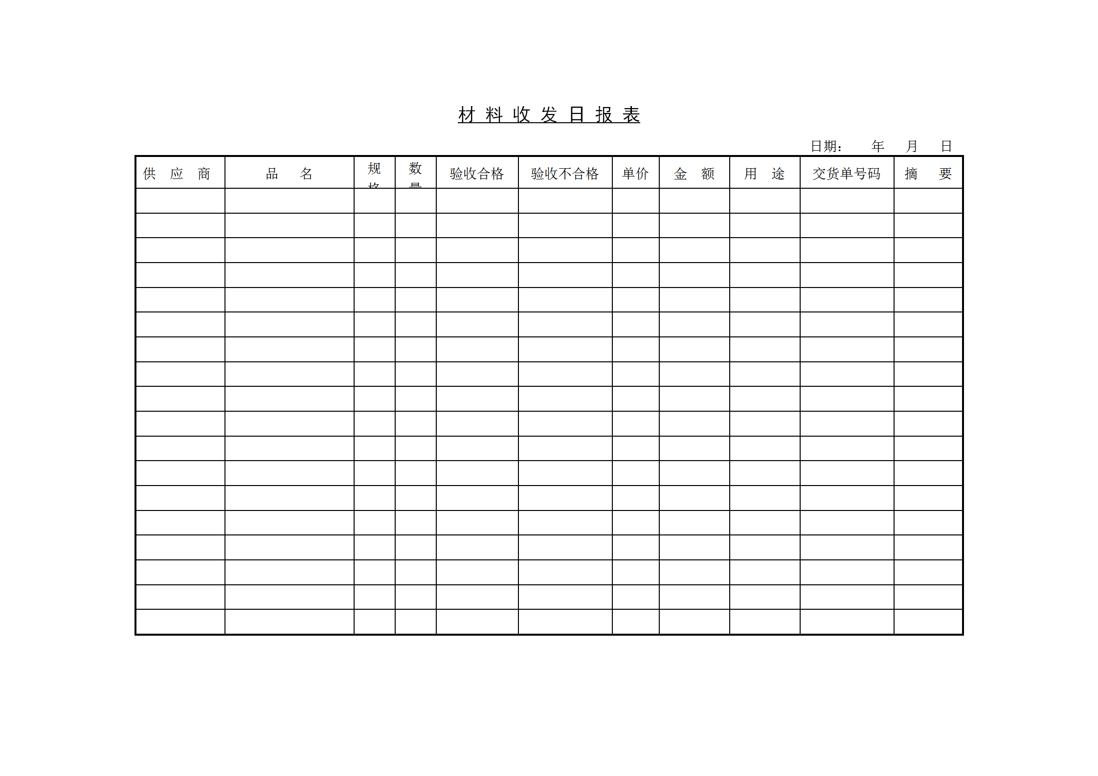材料收發(fā)日統(tǒng)計(jì)報(bào)表word模板