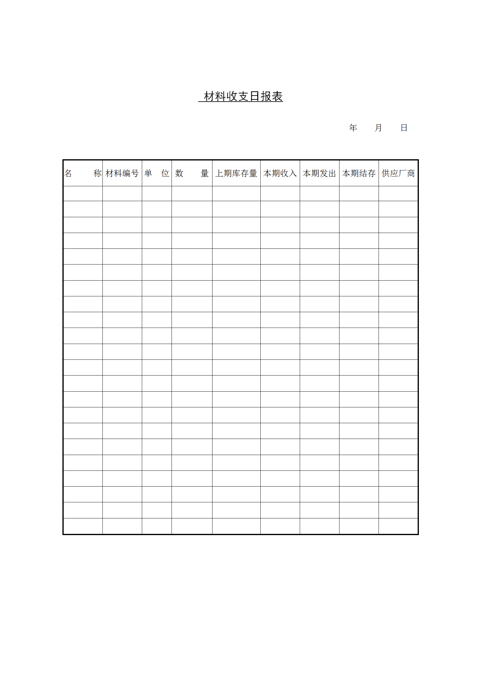 材料收支日統(tǒng)計報表word模板