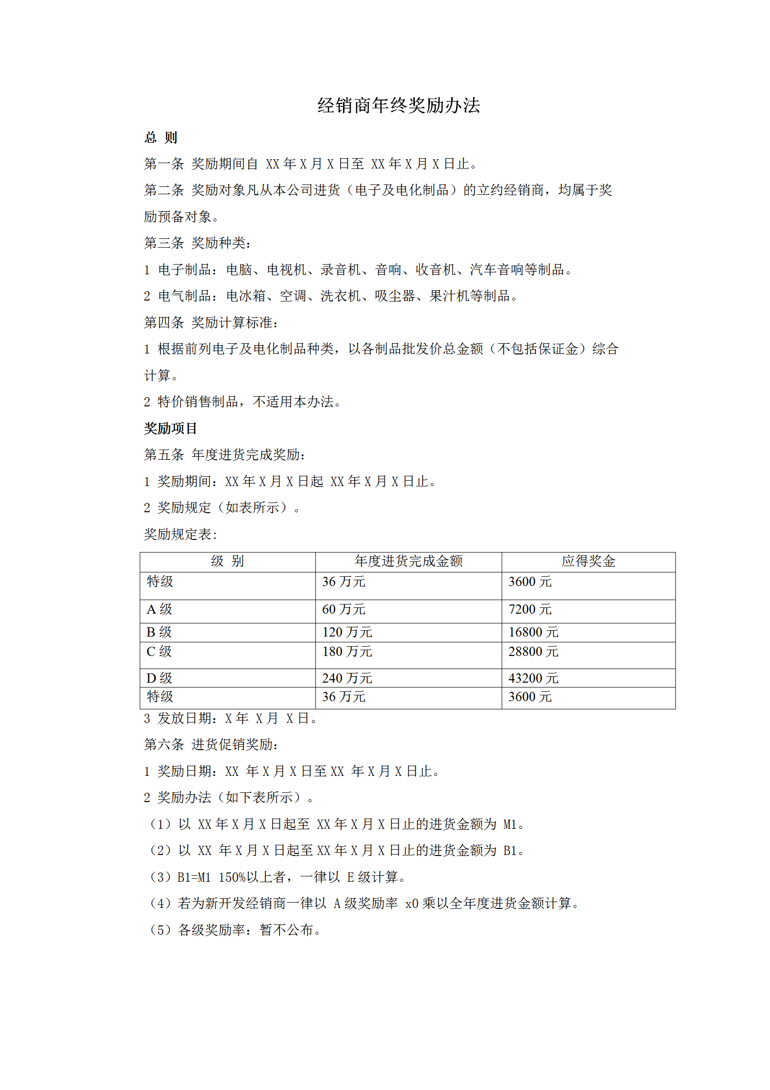經銷商年終獎勵辦法word模板