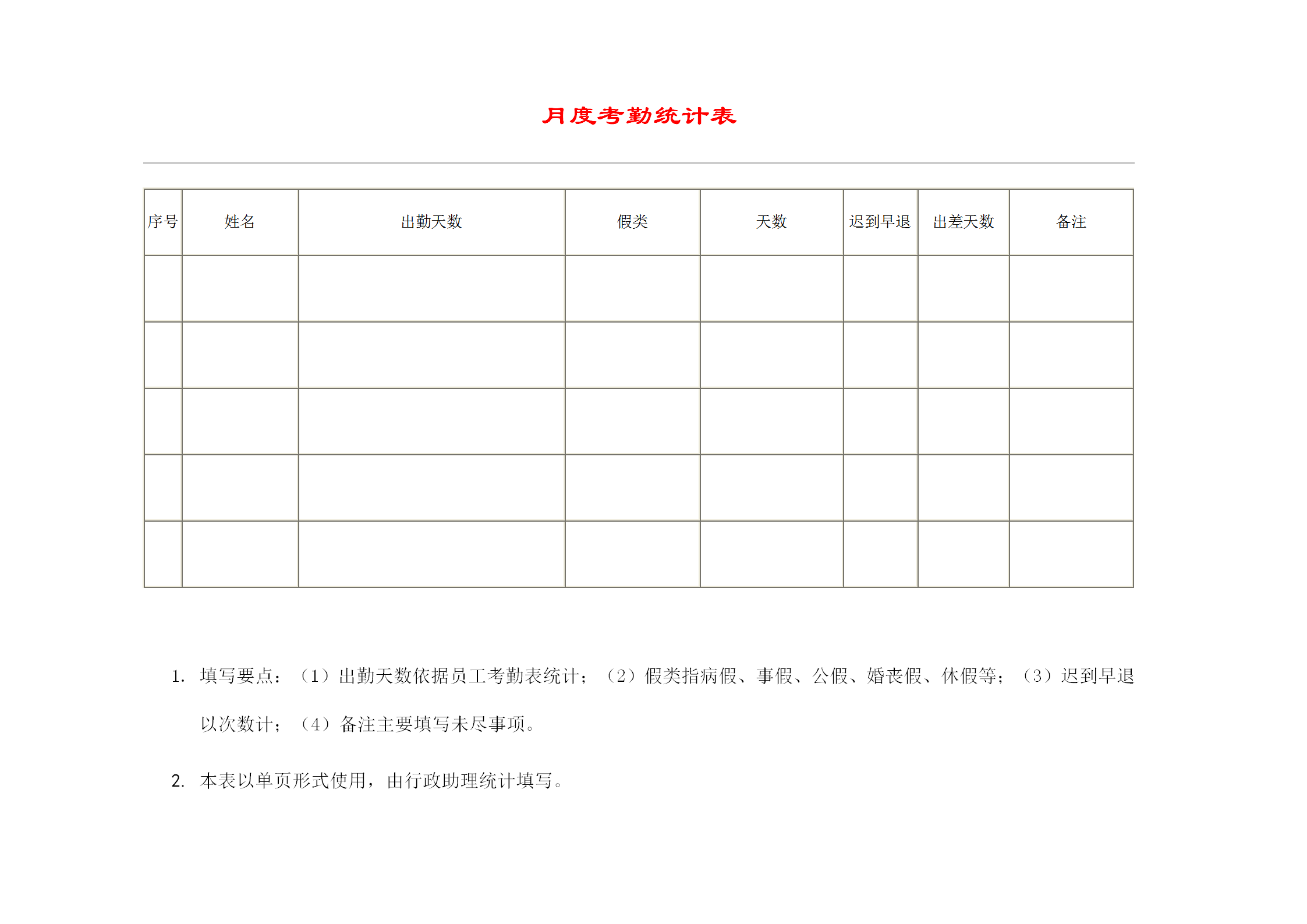 公司月度考勤統(tǒng)計(jì)報(bào)表word模板