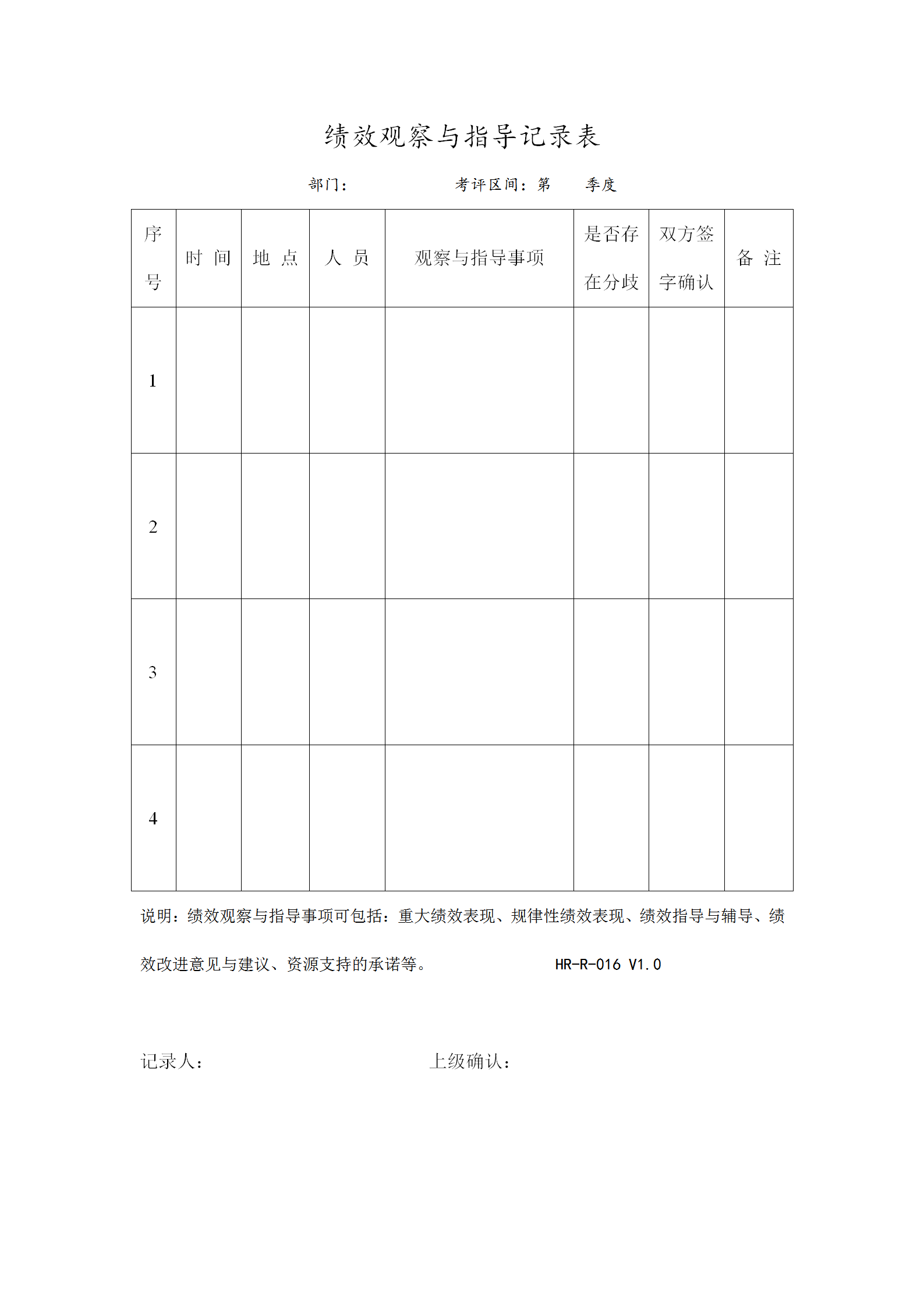 績效觀察與指導記錄表word模板
