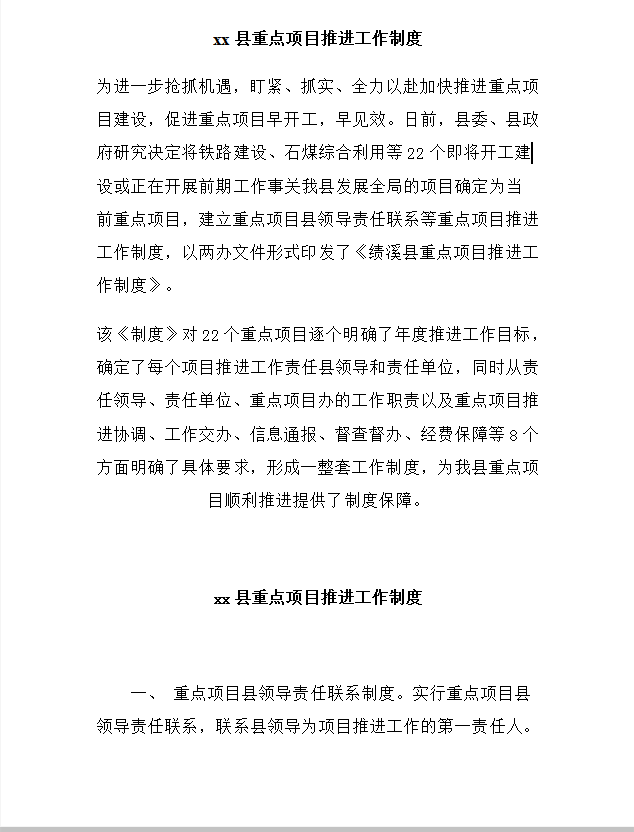 重點(diǎn)項(xiàng)目推進(jìn)工作制度Word模板