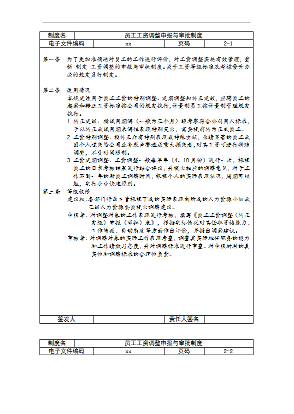 員工工資調(diào)整申報與審批制度word模板