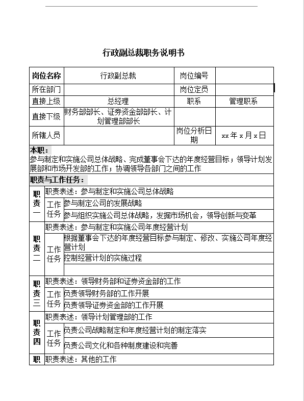 行政副總裁職務(wù)說(shuō)明書word模板