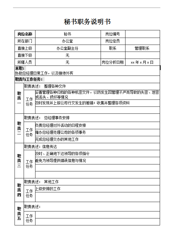 辦公室秘書(shū)職務(wù)說(shuō)明書(shū)word模板
