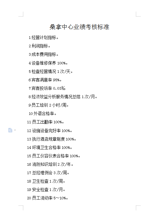 桑拿中心業(yè)績考核標準Word模板