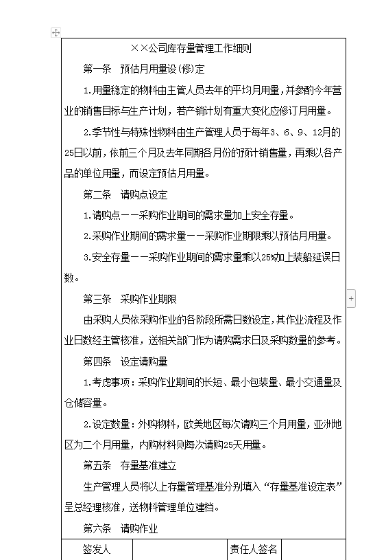 ××公司庫存量管理工作細(xì)則Word模板