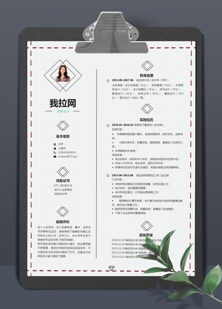 梅紅色清新精美會(huì)計(jì)個(gè)人簡(jiǎn)歷模板