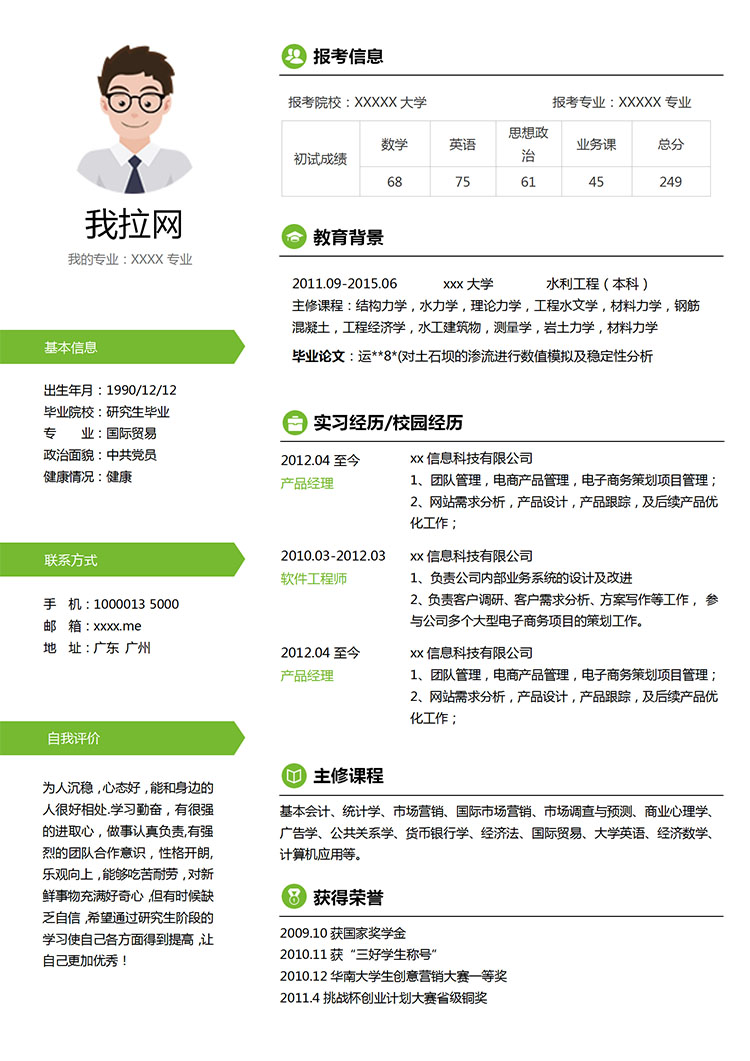 蘋果綠小清新國際貿易研究生簡歷模板-1