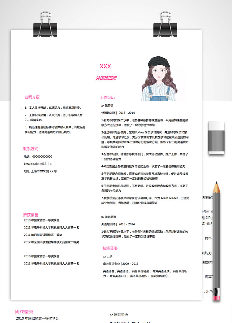 商務(wù)英語專業(yè)外語培訓(xùn)師個人簡歷模板