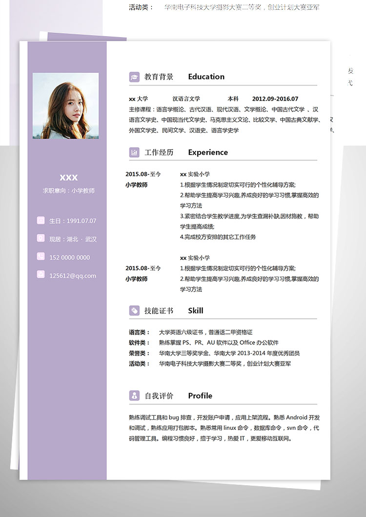 小學(xué)英語補習(xí)教師個人簡歷模板-1