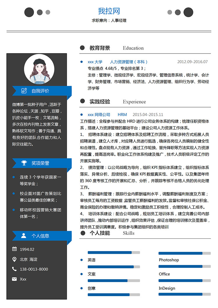 深灰色精致風人力資源經(jīng)理簡歷模板-1