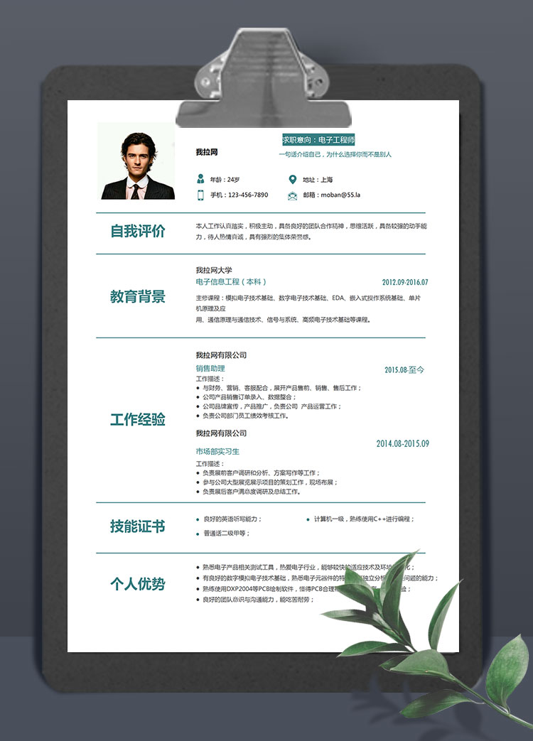 綠色青春風(fēng)格電子工程師簡(jiǎn)歷模板