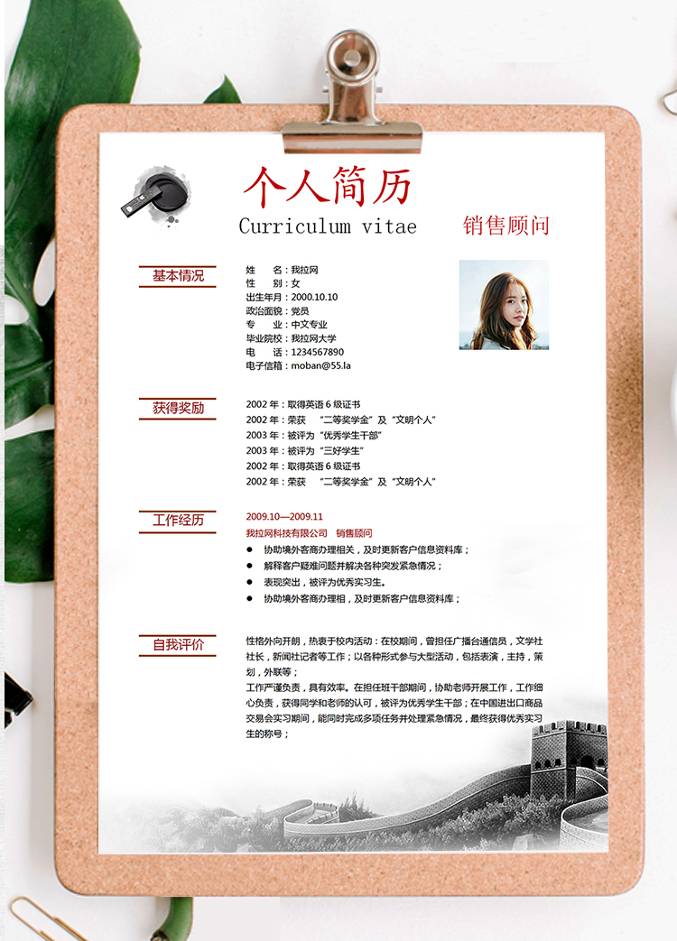 水墨中國(guó)風(fēng)銷售顧問個(gè)人求職簡(jiǎn)歷模板-1