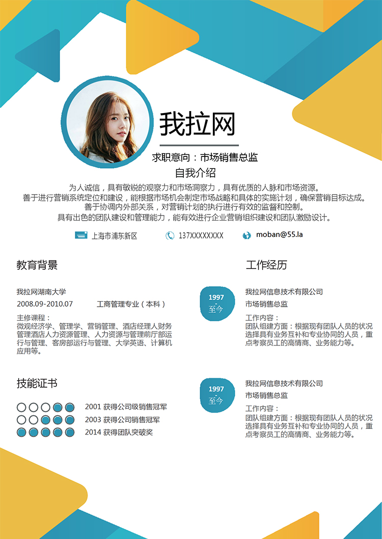 彩色幾何風(fēng)格市場銷售總監(jiān)個(gè)人簡歷模板-1