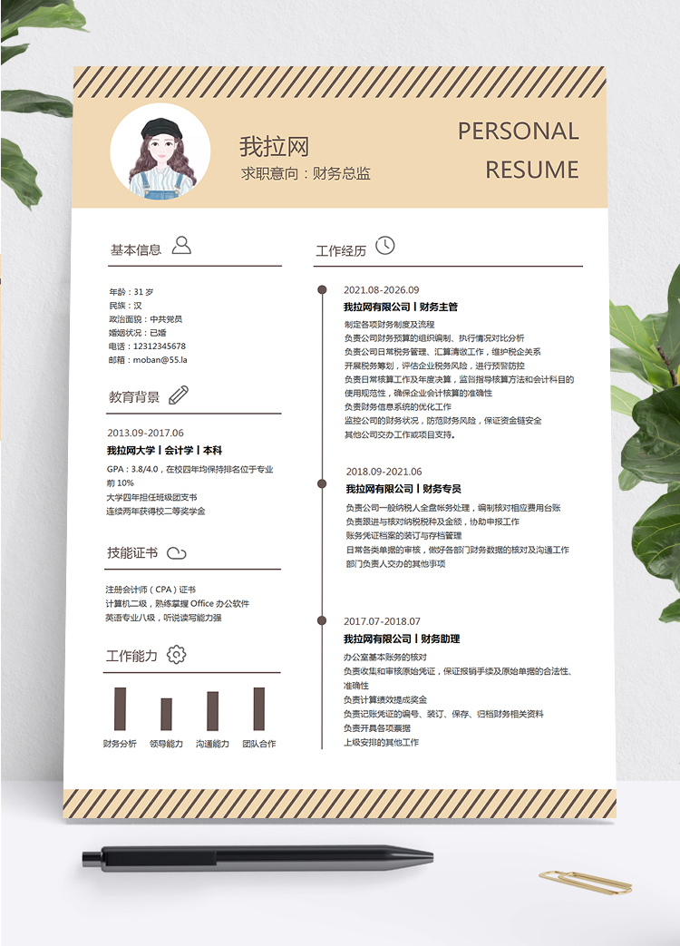 創(chuàng)意個(gè)性風(fēng)格財(cái)務(wù)總監(jiān)個(gè)人求職簡(jiǎn)歷模板