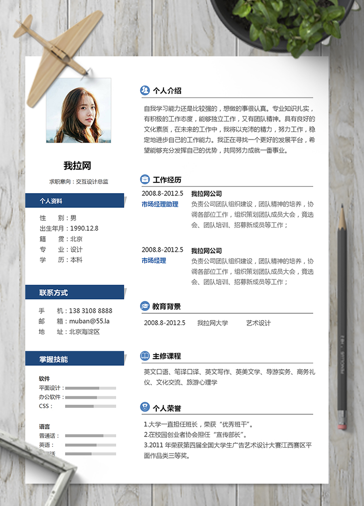 簡約小清新風格交互設計總監簡歷