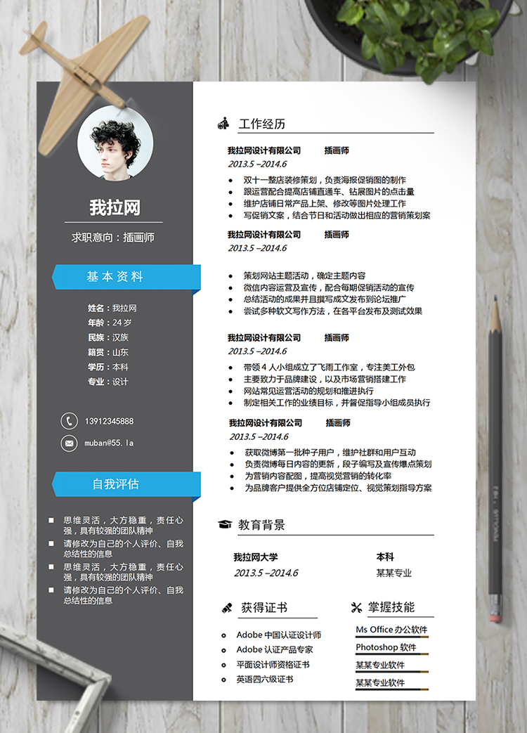 藍(lán)灰拼接大氣設(shè)計(jì)師插畫(huà)師簡(jiǎn)歷模板